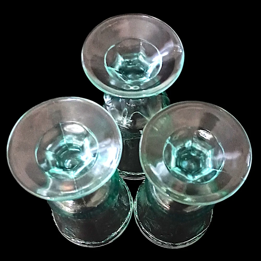 3 Indiana Glass‎ Recollection Goblet Glass Teal Aqua Vintage Beach Cottage House